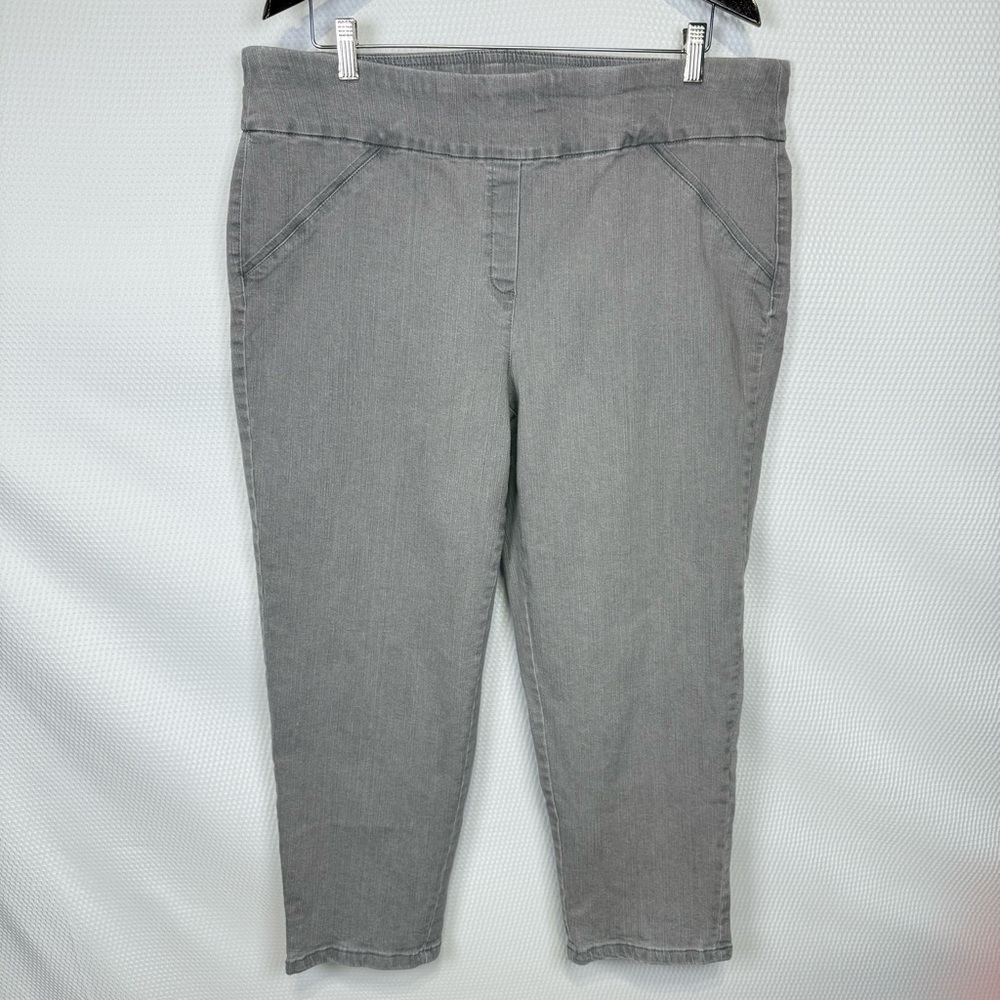 Alfred Dunner Woman 18W Pull-On Light Gray Textured Chino Pants
